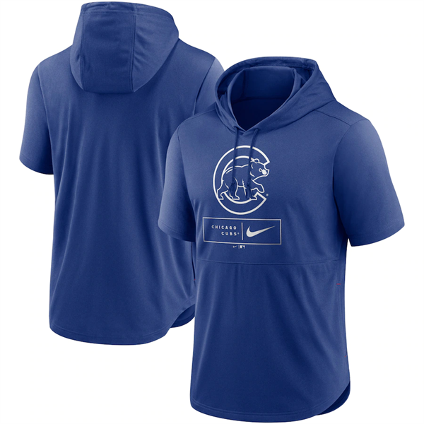 Men's Chicago Cubs Blue Short Sleeve Pullover Hoodie
